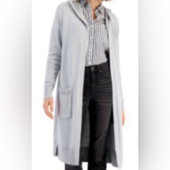 Style & Co. Charcoal Hooded Cardigan Sweater - Picture 2 of 13